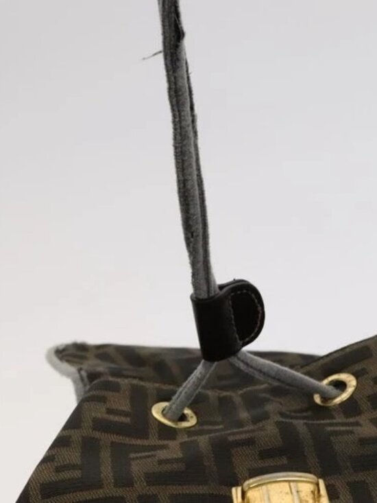 FENDI Zucca Canvas Backpack Brown Black gold Auth 111351 main image 12